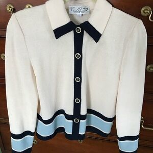 St. John Collection by Marie Gray Ivory and Navy Knit Sweater